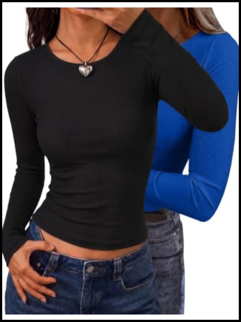 Ribbed Slim Fitted Long Sleeve Scoop Neck Crop Top Basic Casual Tee